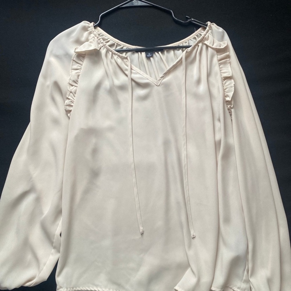 Zac & Rachel Cream Ruffle-Trim Peasant Blouse